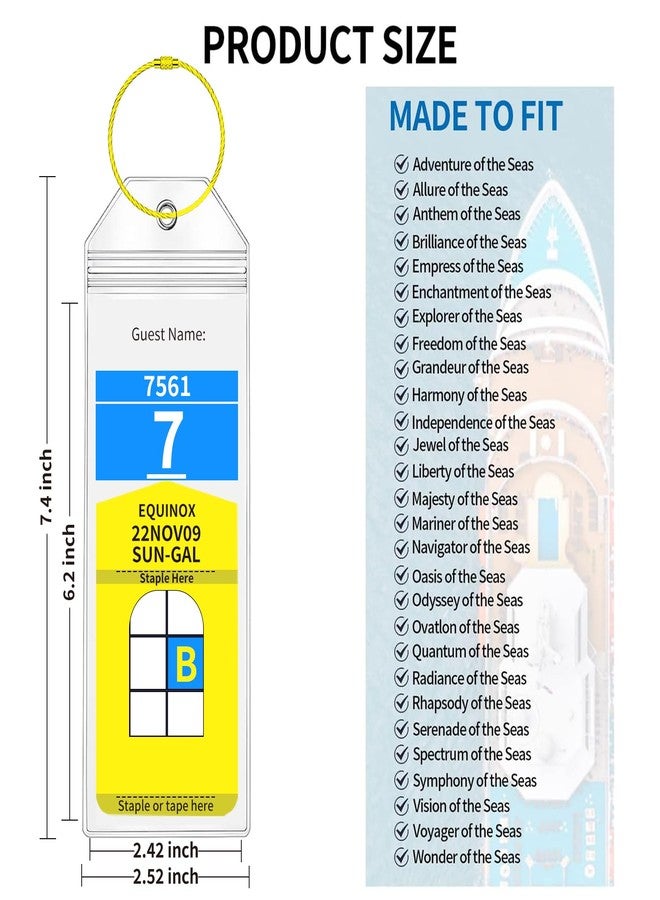 XIANGXING Royal Caribbean Luggage Tag Holders, 10 Pack Zip Seal Clear Cruise Luggage Tag Holder with Steel Loops for Royal Caribbean & Celebrity Cruise Essentials (10 Pcs with 10 Colors Ring) - Image 2